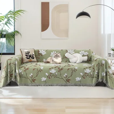 Produktbild von Doppelseitig boho tagesdecke, Kuscheldecke mit Fransen, bettüberwurf Baumwolle Muster Couchdecke Sesseldecke Wendedecke Couch Überwurf Vielseitige Decke,180x300cm,Grün