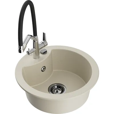 Zdjęcie produktu dla Mexen Diego zlewozmywak granitowy 1-komorowy z baterią kuchenną Duo, beżowy - 6512-69-671701-07-B