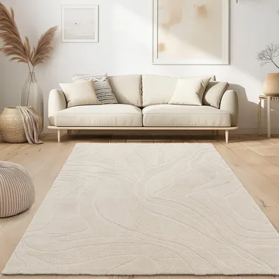 Produktbild von Teppich Kurzflor Unifarben Wohnzimmer schmutzabweisend Creme Rechteckig 160x220 | 65% Polypropylen, 35% Polyester | Florhöhe: 14 mm | pflegeleicht