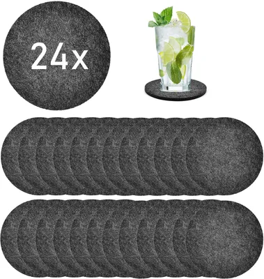 Produktbild von 24x Hochwertige Filz-Untersetzer für Getränke - runde Glasuntersetzer - Tischuntersetzer Tassenuntersetzer Getränkeuntersetzer aus Filz - Ø 10cm - Rund - Extra dick