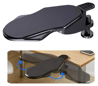 Produktbild von Computer-Armlehne für den Schreibtisch, drehbare Armlehne mit 180° Verstellbarkeit, Unterstützung für Ellbogen und Handgelenk, ergonomische Handgelenkauflage für das Büro