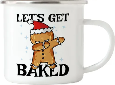 Produktbild von Let's Get Baked Emaille Tasse Advent Weihnachten Weihnachtszeit Lebkuchen Kekse Backen Merry Christmas Cookies