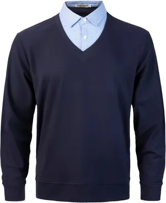 Produktbild von Männlicher Strickpullover 2in1 mit Hemd-Einsatz – Bequemer Blau M