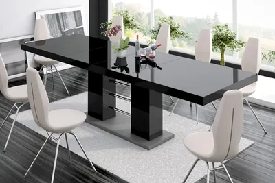 Produktbild von Design Esstisch Tisch HE-111 Schwarz - Grau Hochglanz ausziehbar 160 bis 260 cm
