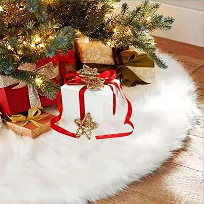 Productafbeelding van Pluche Witte Kerstboomrok 122 cm voor Kerstversiering