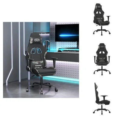 Image de Fauteuil de gaming vidaXL avec repose-pieds, noir et camouflage, revêtement en tissu - Siège de gaming