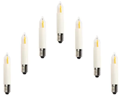 Produktbild von Umrüstset für 7-flammigen Schwibbogen auf LED Filament Kleinschaftkerzen Inhalt: 7xLED Kleinschaftkerzen E10, Ersatzlampen für Weihnachtsbeleuchtung