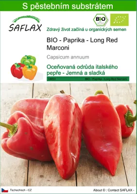 Obrázek produktu pro SAFLAX - BIO - Paprika - Long Red Marconi - Capsicum annuum - 20 Semena - S pěstebním substrátem bez klíčků