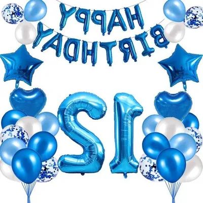 Produktbild von Blaues Dekorationsset zum 12. Geburtstag für Jungen – „Happy Birthday“-Girlande, Folienballon – Partydekoration zum 12. Geburtstag – Ballondekoration für das Wohnzimmer