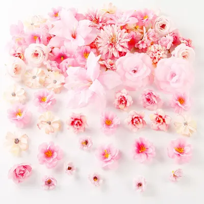 Produktbild von Künstliche Seidenblütenköpfe mit Pfingstrosen, Gänseblümchen und Rosen, Mini-Kunstblumen in Rosa und Mehrfarbig, für Brautsträuße, Bastelkränze und DIY-Dekorationen, 80 Stück