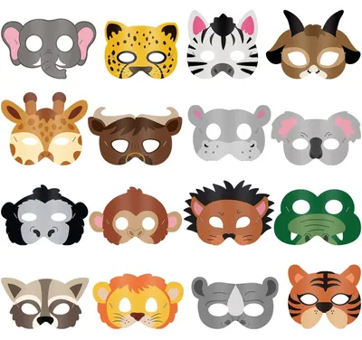 Produktbild von 16 Stück Tiermasken für Kindergeburtstage, Papiermasken