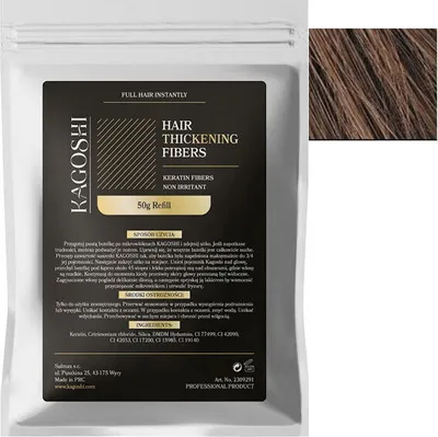 Zdjęcie produktu dla Kagoshi Saszetka Refill 50g Hair Fibers Mikrowłókna do Zagęszczania Rzadkich Włosów Natychmiastowy Efekt Gęstych Włosów ŚREDNI BRĄZ