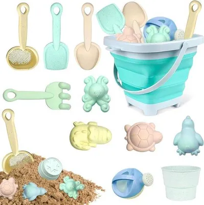 Produktbild von Silikon-Spielzeug-Set - 12-teilig, mit falbarer Sandkiste, Schaufel, Sandloch und Sandformen für Kinder