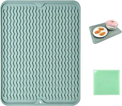 Immagine prodotto di Tappetino antiscivolo in silicone con spazzola per la pulizia, tappetino antiscivolo da cucina (verde)