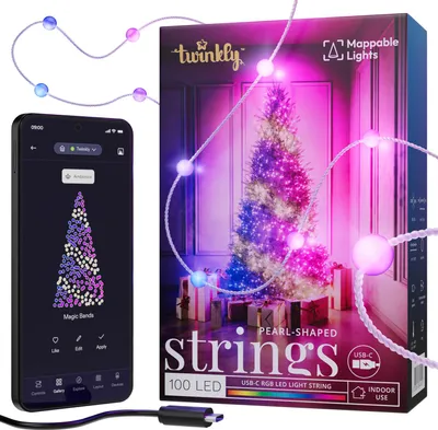 Zdjęcie produktu dla Twinkly Strings USB-C Pearls, Inteligentne oświetlenie sznurkowe, Wi-Fi/Bluetooth, Wielobarwny, Okólnik, Przezroczyste, 16000000 kol.
