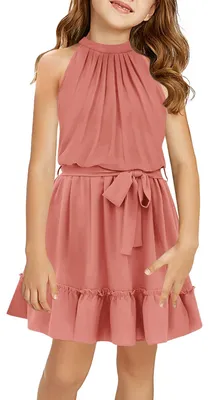 Imagen del producto de Vestido para niña, sin mangas, color rosa claro, corte en forma de A, largo hasta la rodilla, talla 13-14 años, ideal para el verano
