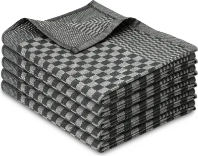Produktbild von 5er Set Geschirrtücher, 100% Baumwolle, 46x70 cm, saugstark, schwarz kariert