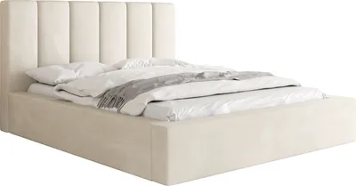 Produktbild von Polsterbett 160x200 mit Bettkasten und Lattenrost – Bett mit hohem Kopfteil, Boucle oder Samt Stoff Weiß, Ecru – Modernes Doppelbett mit Stauraum – Bettgestell, ohne Matratze – Amira – Creme