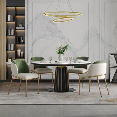 Immagine prodotto di Set di 4 sedie da pranzo, design moderno, con piedini regolabili, adatte anche per la cucina, imbottite, ideali per il soggiorno, colore verde e dettagli dorati, dimensioni 55x55x85 cm