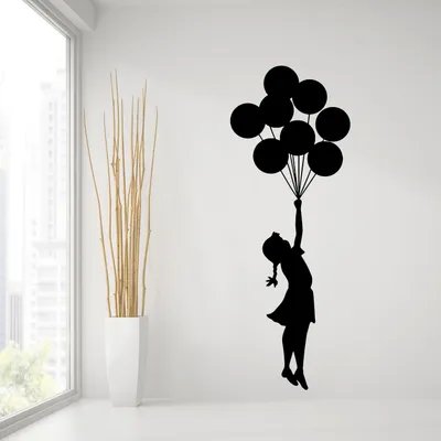 Mädchen mit Luftballons im Street-Art-Stil – Decords Wandtattoo, Produktansicht 1