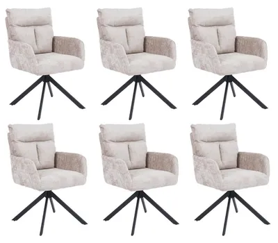 Produktbild von HOME DELUXE Esszimmerstuhl mit Armlehne ALUNA Chenille - 6er Set Beige I Küchenstuhl, Polsterstuhl, Designstuhl, Armlehnstuhl, Armlehne, Lehne, Gepolstert, Edel, Modern, Retro, Hochwertig, Weich, Stilvoll, Pflegeleicht, Wohnzimmer, Drehfunktion