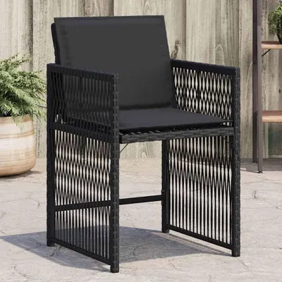 Produktbild von 4 schwarze Gartenstühle aus Poly-Rattan mit Kissen für den Garten