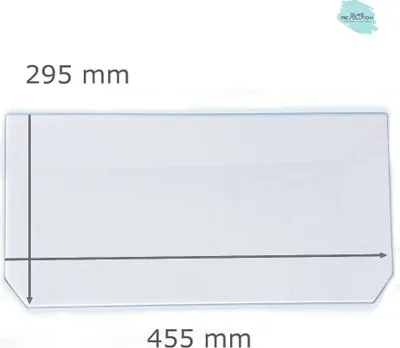 Produktbild von Kühlschrank Einlegeboden - Klarglas 4 mm - 2 abgeschrägte Ecken - 455 mm x 295 mm - (89,96 EUR / qm - Mindestbfl. 0,25 qm - Kantenb. 5,35 EUR / lfm - Eckenb. 1,00 EUR / Stck. )