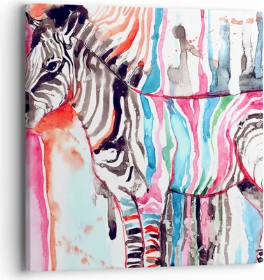 Produktbild von Bild auf Leinwand - Leinwandbild - Zebra Tiere Natur bunte - 40x40cm - Wand Bild - Wanddeko - Leinwanddruck - Bilder - Kunstdruck - Wanddekoration - Leinwand bilder - Wandkunst - AC40x40-3075