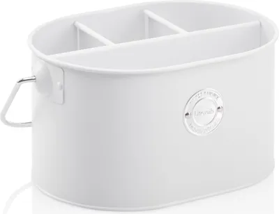Produktbild von com-four® Besteckhalter aus Metall - Stiftehalter mit herausnehmbarer Trennwand - Metallkorb mit Tragegriff - Besteckkorb für den Tisch oder die Küche