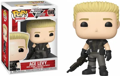 A Funko Pop! vinyl figure of Ace Levy from Starship Troopers, shown both in its packaging and outside of it.