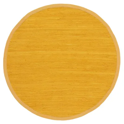 Produktbild von carpetfine Flickenteppich Kelim Chindi Uni rund Gelb Ø 160 cm handgewebt | Fleckerlteppich aus Baumwolle für Wohnzimmermit Fransen
