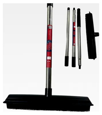 Produktbild von Gummibesen mit Stiel schwarz - 2 in 1 Bodenbürste für Teppich - Tierhaarbeseitiger - Verstellbarer Griff, Bodenabzieher mit Stiel 120 cm - Weicher Besen