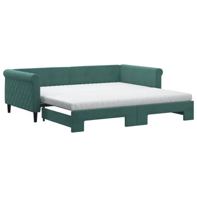 Produktbild von vidaXL Tagesbett Ausziehbar mit Matratzen Dunkelgrün 100x200 cm Samt