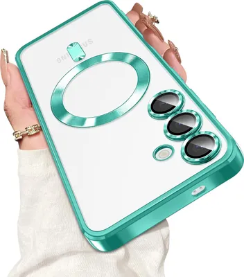 Image de Etui pour Samsung Galaxy S25 Etui transparent magnétique avec Magsafe et housse de protection pour appareil photo vert clair