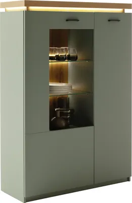 Produktbild von Highboard >MONIZ< 2 Türen, LED, in Salbei grün/ Eichenfarben Nachbildung - 98x144x38 (BxHxT)