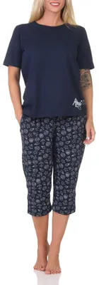 Produktbild von Normann Damen kurzarm Capri Schlafanzug Shorty in maritimer Optik - auch in Übergrößen ; marine2 , 36