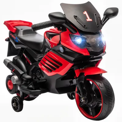 Immagine prodotto di AIYAPLAY Moto Elettrica per Bambini da 18-36 Mesi, 6V, con Rotelle Rimovibili, Fari e Musiche Integrate, Rosso