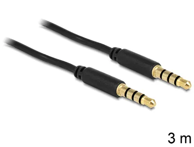 Produktbild von Audiokabel Klinke 3,5mm 4Pin > 3,5mm Stecker 4Pin (schwarz, 3 Meter)