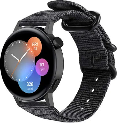 Produktbild von Strap-it Huawei Watch GT 3 42mm Nylon-Schnallenarmband (Schwarz)
