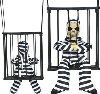 Image de Squelette Halloween Décoration Prison Ton Mouvement Effrayant Horreur Idée Déco Fête d'Horreur Suspension, Couleur : Noir