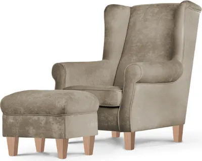 Produktbild von Konsimo Klassische Sessel Gepolsterter und Sitzhocker "MILES", Beige, Stoff, Classic, 82x105x97 cm