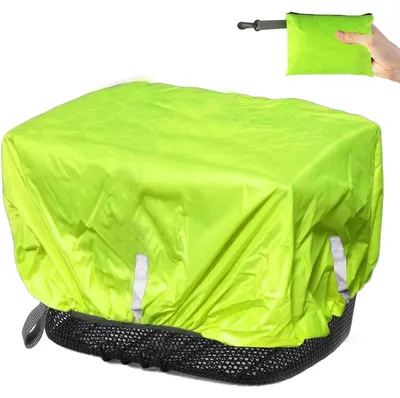 Zdjęcie produktu dla Wodoodporna osłona na koszyk rowerowy z paskami odblaskowymi, kolor neonowy żółty, uniwersalny rozmiar do 45x45 cm