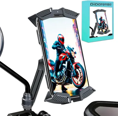 Imagen del producto de Soporte para teléfono para scooter, con 4 puntos de sujeción, giratorio 360°, compatible con todos los smartphones, resistente a vibraciones