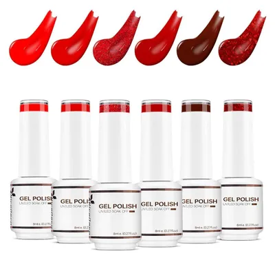 Obrázek produktu pro Sada UV laku na nehty, 6 barev: červená, třpytivá, gel, 8 ml; tmavě červená, LED, soak-off