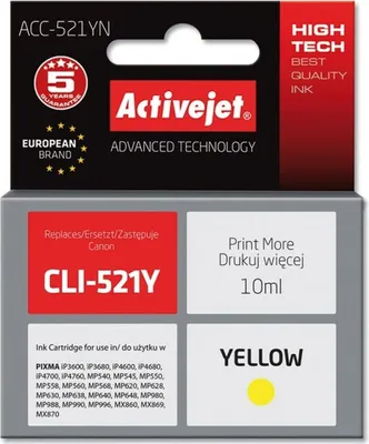 Produktbild von Activejet ACC-521YN Tintenpatrone (Ersatz für Canon CLI-521Y; Höchst; 10 ml; gelb)