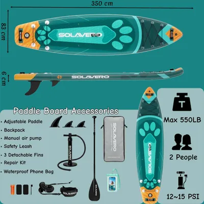 Produktbild von Stand Up Paddle Board - Aufblasbares SUP Board - 350 cm - Set mit Zubehör - Rutschfestes EVA Deck - Für Meer und See - Farbe GRDG