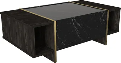 Image de Skye Decor, Veyron - Noir, Or, Tables basses, Noir, Plateau en mélamine, 103,8 x 60 x 37,3 cm