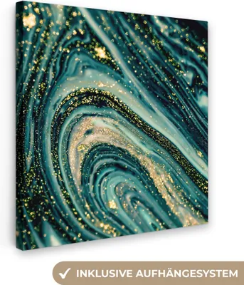 Produktbild von MuchoWow® - Leinwandbilder - Marmoroptik - Luxus - Gold - Türkis - Glitzer, Wandbild, Wanddeko Bilder Wohnzimmer, 20x20 cm