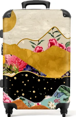 Produktbild von NoBoringSuitcases.com® Großer Koffer - Gold - Blumen - Druck - Abstrakt - Landschaft - Muster - Kombinationsschloss TSA - Hartschalen Trolley 4 Rollen - 72 liter - Reisekoffer - 66 cmKoffer Mittelgroß 67x43x25 cm, 72L,