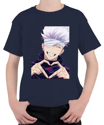 Produktbild von Jujutsu Kaisen Gojo Satoru Augenbinde Anime Ästhetik Herz Kinder T-Shirt, Navy, 140